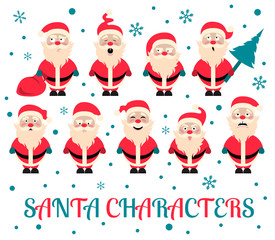 Wall Mural - santa claus character. emotions icon set. merry christmas