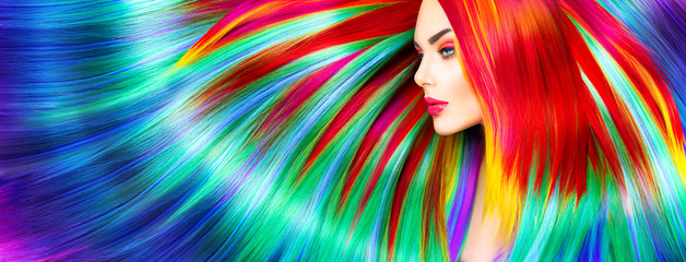 Wall Mural - Beauty fashion model girl with colorful dyed hair