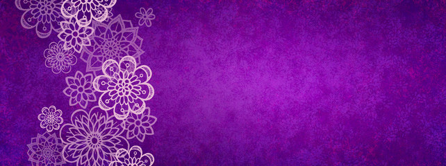 purple background with flower design elements, abstract floral border in pink and purple