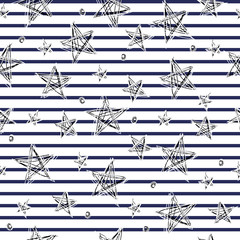 Poster - Illustration of pattern black stars with blue line. Vector of ba