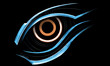 Blue bionic eye tattoo design with black background