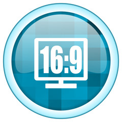 Poster - Blue circle vector wide display icon. Round internet glossy button. Web design graphic element. 