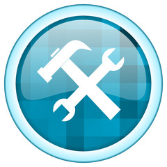Aufkleber - Blue circle vector tools icon. Round internet glossy service button. Web design graphic element. 
