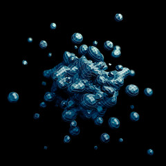 Poster - Abstract 3d rendering of chaotic low poly liquid. Background with dynamic polygonal fluid splash. Design element.