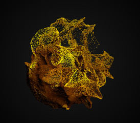 Poster - Abstract 3d rendering of chaotic particles. Flying cubes in empty space. Dynamic shape. Futuristic background. Poster design.