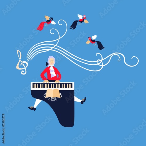 Mozart Performed His Music On The Harpsichord Cute Cartoon Vector Illustration 5 Stock Vector Adobe Stock