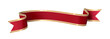 Curled red ribbon banner with gold border - arc up and down with wavy ends - front and back