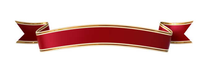Wall Mural - curled red ribbon banner with gold border - arc and wavy ends