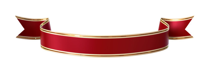 Wall Mural - curled red ribbon banner with gold border - arc down and wavy ends