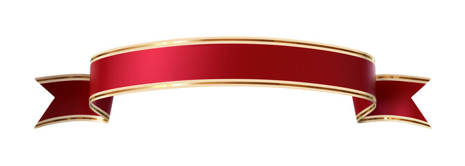 Wall Mural - curled red ribbon banner with gold border - arc up and wavy ends