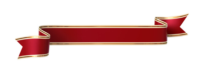 Wall Mural - Curled red ribbon banner with gold border - straight and wavy ends - front and back