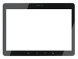 Black tablet with blank screen front view.