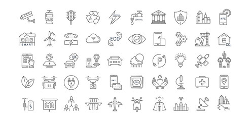 Wall Mural - set vector flat line icons smart city