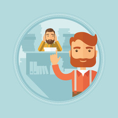 Sticker - Businessman with his employee on background.