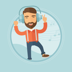 Poster - Man in headphones dancing vector illustration.