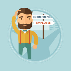 Confused man choosing career pathway.