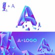 Шаблон фирменного знака A-компании. Корпоративный стиль для компании на букву A: логотип, фон. Креативный логотип, объемная алмазнная стекляная ледяная буква A, альфа