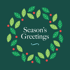 Wall Mural - Season Greetings card with wreath mistletoe. Editable vector design.
