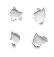 Set of realistic holes in paper isolated on white background. Vector illustration element ready for your design.