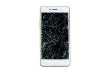 Broken Mobile Screen Isolated On White Background.