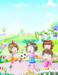 Canvas Print - Kids play with football