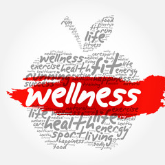Wellness apple word cloud collage, health concept background
