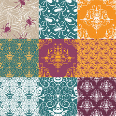 Wall Mural - Happy Halloween background. Set of seamless patterns