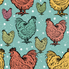 Roosters Seamless Pattern Symbol Of New Year