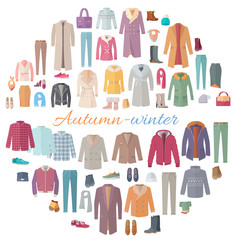 Wall Mural - Autumn-Winter Clothes Collection Illustration