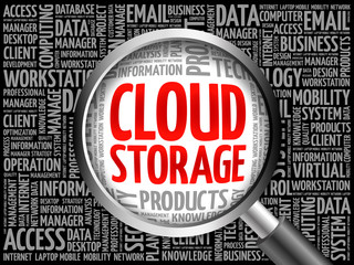 Poster - Cloud Storage word cloud with magnifying glass, business concept 3D illustration
