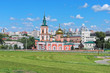 Barnaul, Russia. Znamensky Cathedral (Church of the icon of Our Lady of the Sign) on the background of the central part of the city.