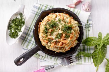 Wall Mural - Savory vegetable waffles with cheese and herbs