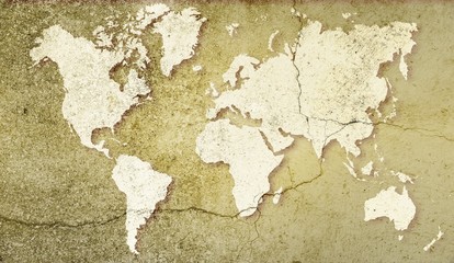  World map on sepia cracked background. Basic image for map courtesy NASA.