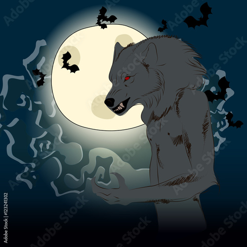 Fotografía Halloween illustration with werewolf and full Moon