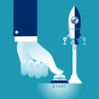 Start Up. Businessman pushing the start button. Concept business vector illustration