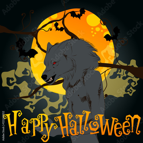 Fotografía Halloween illustration with werewolf and full Moon