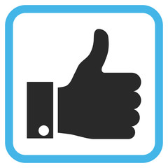 Wall Mural - Thumb Up blue and gray vector icon. Image style is a flat pictogram symbol inside a rounded square frame on a white background.