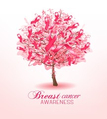Aufkleber - Breast cancer awareness ribbons on a sakura tree. Vector.