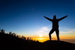 © blas - Woman hiker with arms outstretched enjoy mountains