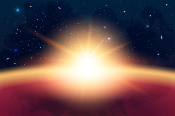 Wall Mural - Vector Cosmology Illustration with Universe, Galaxy, Sun, Planet