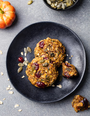Wall Mural - Pumpkin cookies with cranberries. Top view