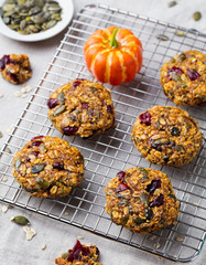 Wall Mural - Oat cookies with cranberries on a colling rack.