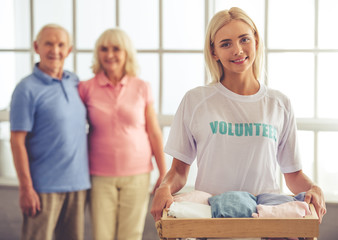 Wall Mural - Volunteer and old people