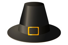Vector Illustration. Pilgrim Hat With Gold Buckle On White Background.
