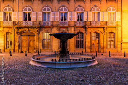 A fountain in Aix-en-Provence, France on a spring evening. Poster