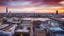 London, England - Panoramic Skyline View Of South London With Beautiful Colorful Sky