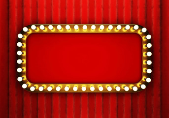 Wall Mural - Golden retro banner with red curtain