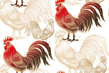 Seamless Pattern With Roosters.