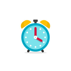 Alarm clock icon vector illustration isolated on white background, flat cartoon blue alarm clock