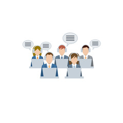 Wall Mural - men and women working in a call center. support service. call center.